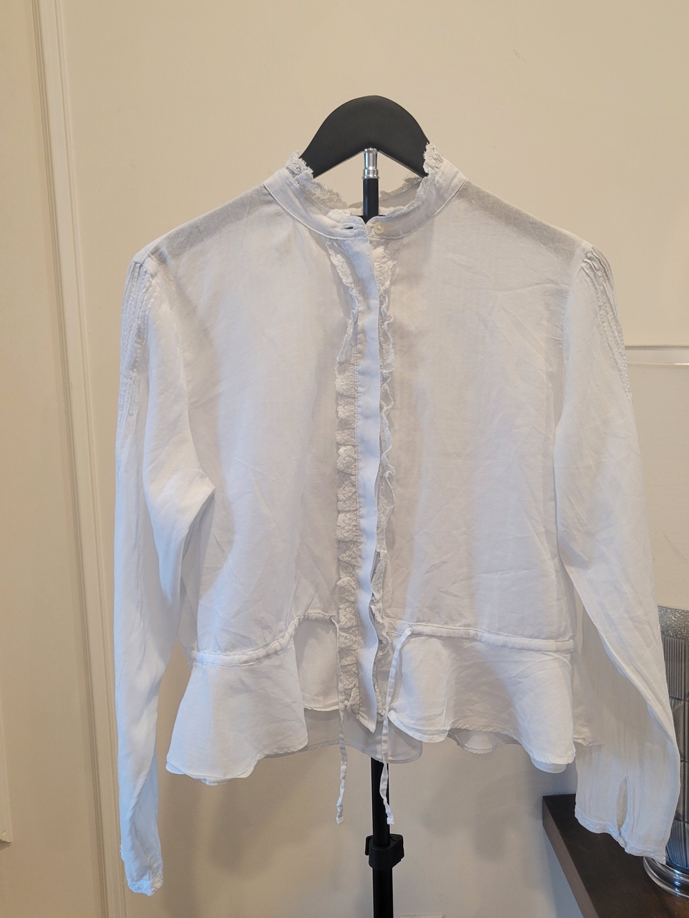 J. Crew White Ruffle-Front Peplum Blouse